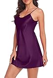 AUHEGN Sleepwear Sexy Lingerie Nightgown Chemise Satin Slip Silk Negligee Nightie Bridal Babydoll for Women Purple Medium