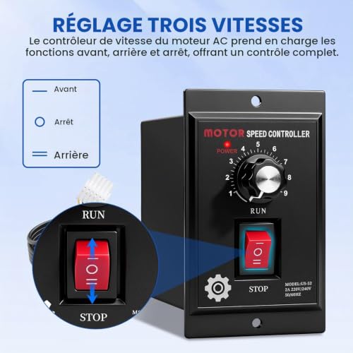 Variateur de Vitesse pour Moteur 220v 500W Régulateur de Vitesse du Moteur Monophasé Régulateur de Tension 220v Marche Avant/arrière Compatible avec les Moteurs des Séries YYDJ YCJT YYCJ et YCJFK – vue 7