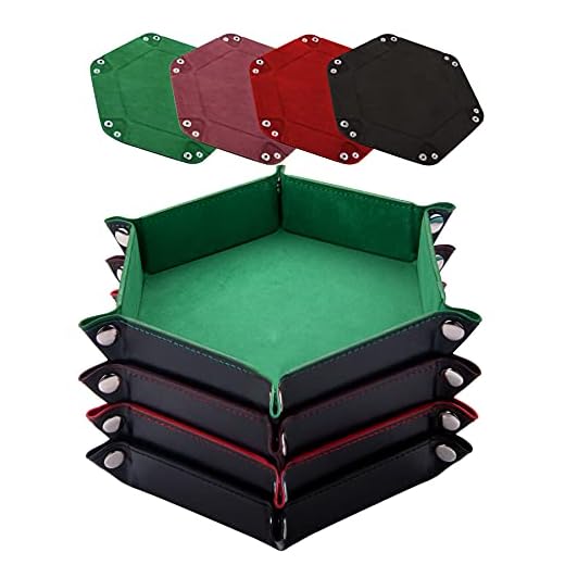 SIQUK 4 Pieces Dice Tray Hexagon Dice Rolling Holder Folding PU Leather Dice Trays for Dice Games Like RPG, DND and Other Table Games (Coffee, Green, Red and Black)