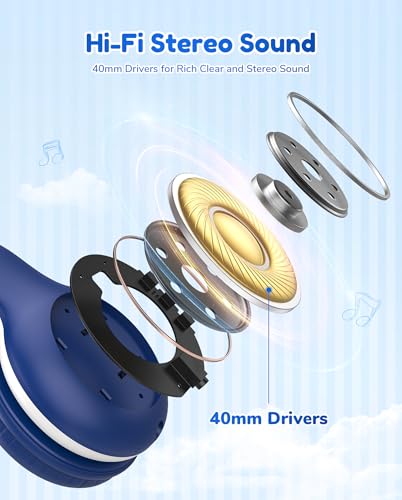 EarFun Bluetooth Kopfhörer Kinder, 85/94dB Lautstärkeregelung, HiFi Sound, HD-Mikrofon, 40 Std Akku, Faltbare, Einstellbar, Kopfhörer Kabellos Bluetooth Kinder für Schule/Reise, Blau