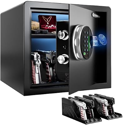 Grimtron Biometric Handgun Safe with Upper Storage, Holds 4 Pistols Below