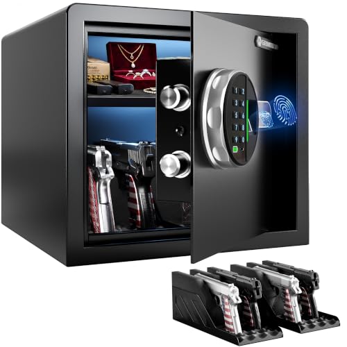 Grimtron 23LB Biometric 4 Pistols Safe with Fingerprint Lock, 3-8 Digit PIN