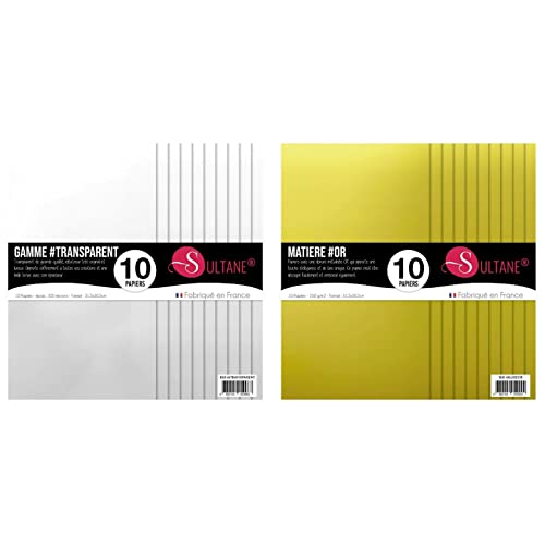 Sultane Packs de Papel Scrapbook Dorado y Transparente para embossar
