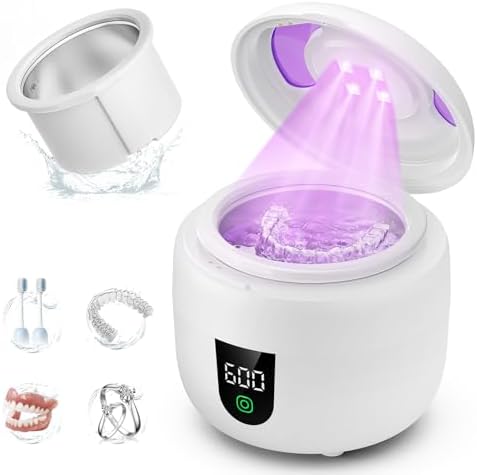 Waterproof Ultrasonic Retainer Cleaner Machine with 180ml Removable Water Tank – 45kHz Ultrasonic Cleaner for Mouth Guards, Jewelry, and Retainer Cleaner– Digital Timer, Smart Pause, Quiet to 30dB