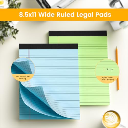 Legal Pads 8.5 x 11 Colored Note Pads, 6 Pack Wide Ruled Notepads 8.5 x 11 Lined Paper, Colored Notebook Paper Writing Pads 30 Sheets per Colored Paper Pads 8.5 x 11 for Home Offic image 5