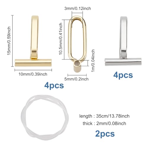 Image of PLIGREAT 8 Pcs Brooch Converters Horizontal Pin Brooch to Pendant Converters for Changing Brooches and Pins to Pendants with Silicone Tube Hoses Metal Brooch Pin Pendant Converters (Gold, Silver)