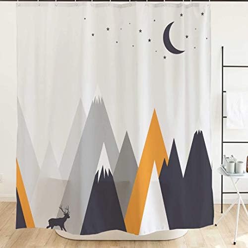 Ofat Home Kids Shower Curtain with Hooks Elk Below Mountain, No Liner Needed Washable, Heavy Weight Fabric 150GSM, 72"x72"