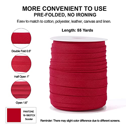 Bias Tape Double Fold 1/2 Inch, Double Fold Bias Binding Tape 55 Yards (Wine Red) And 4 Pieces Sewing Fabric Chalks For Crafts, Sewing, Seaming, Hemming, Piping, Quilting. #TOP1