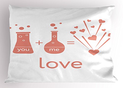 Lunarable You and Me Pillow Sham, Chemistry of Love Hormones Laboratory Falling for You Romance Humor Theme, Decorative Standard Size Printed Pillowcase, 26
