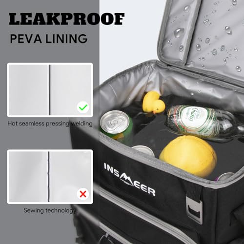Image of INSMEER 40L Large Ice Box Cooler Bag, Insulated Collapsible Lunch Tiffin Bag with Wheels, Soft Rolling Chiller Thermocol Box for Ice for Trip, Camping, Wine /Beer Picnics, Cold Storage