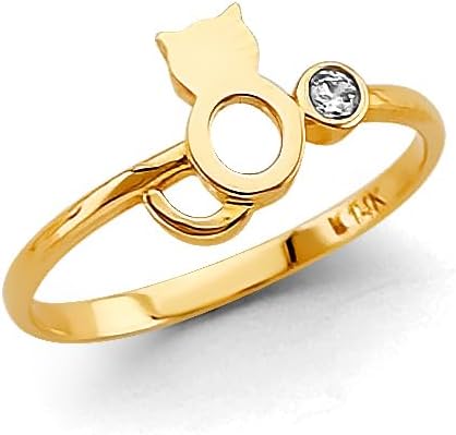 14k Yellow Gold CZ Cat Ring