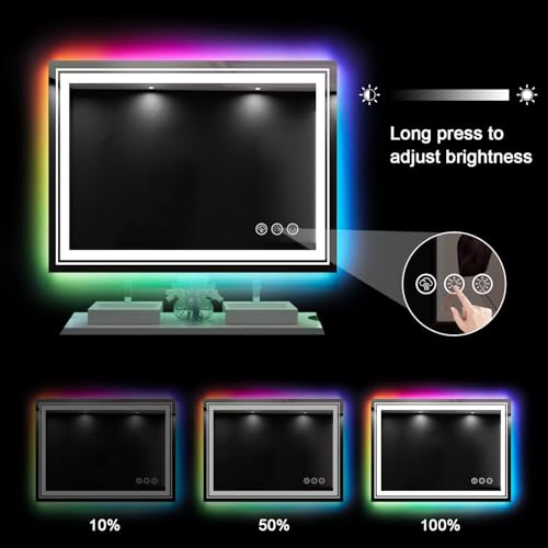 LED Mirror for Bathroom, 40"X30" with 8 RGB Backlit +3 Front Lit (Adjustable Individually), Anti-Fog, Lighted Bathroom Vanity Mirror for Wall, Shatterproof, Memory Function, Tempered Glass