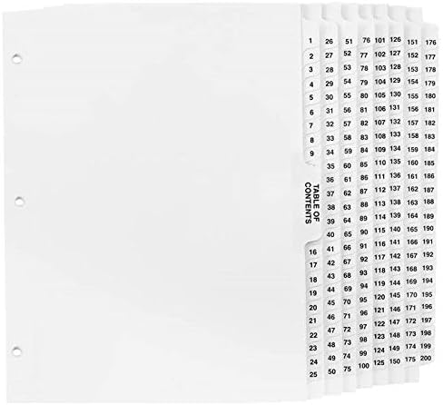 Amazon.com : Exhibitindexes® Numbered Dividers 1-200 Punched - AVE