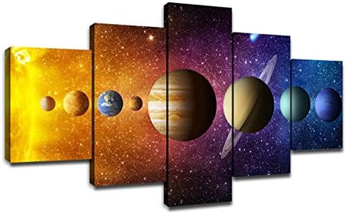 Solar System Wall Art for Kids Room Pictures Universe Planets Wall Decor Canvas Art Prints Outer Space Poster Living Room Bedroom Decoration Artwork Painting Framed Ready to Hang(60 x 32 inches)