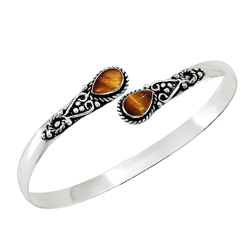 925 Silver Plated Natural Tiger Eye Cuff...