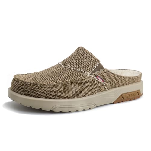 UPIShi Pantuflas ortopédicas para hombre con soporte de arco para aliviar la fascitis plantar, de lona, para interiores y exteriores, antideslizantes, zapatos casuales, Marrón oscuro (plantillas de