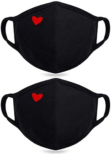2 Pack Cotton Face Mask - Unisex Cute Heart Mouth Cover- Reusable Dustproof Face Cover for Outdoor Activities