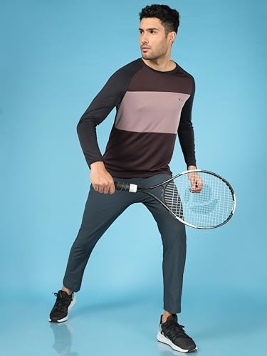 Image of TECHNOSPORT Men's Slim Fit Polyester Color Block Athleisure Crew Neck T-Shirt with Full Sleeve, Moisture Wicking and Quick Dry