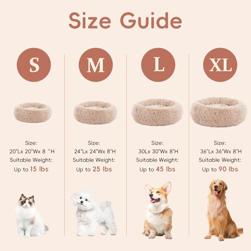 FluffyDream 24 Inch Donut Bed for Dogs, Calming, Brown, Washable, Plush Fur Dog Cuddle Bed - Image 3