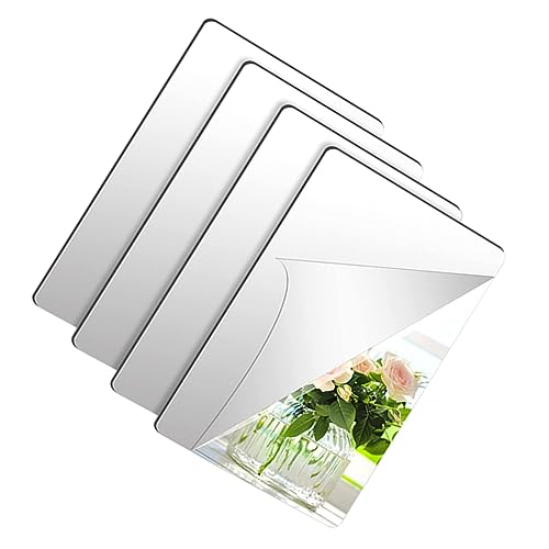 KONTONTY 4pcs Self-Adhesive Acrylic Wall for Home Decor Frameless Mirror Tiles for Living Room Bedroom to Apply Smooth