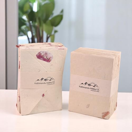 Image of Kathmandu Valley Co. 50 Vintage 4x6 Handmade Lokta Paper Nepali Cherish Greeting Cards & Matching Decorative Flower Petal Envelopes. Folded blank cards. Handmade In Nepal. (Bougainvillea)