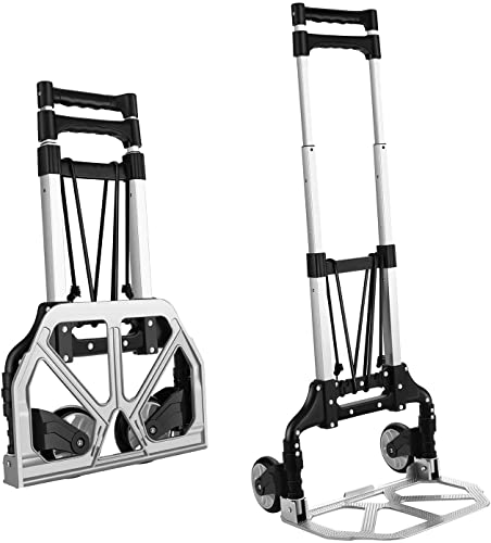MAXBROTHERS Folding Hand Truck, Lightweight Dolly, Aluminum Portable Folding Hand Cart W/Fixed Rope,...