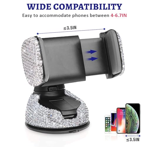 Dashboard Phone Holder Bling Phone Mount for Car,Car phone holder Mount with One More Air Vent Base,Phone Holder Car Accessories,Universal Car Phone Holder Mount for Windshield and Air Vent,Silver - image 3