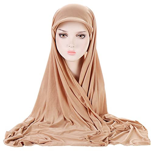 Women Muslim Hijab Cover Long Scarf with Cap Instant Hijab Wrap Scarves Head Scarf2
