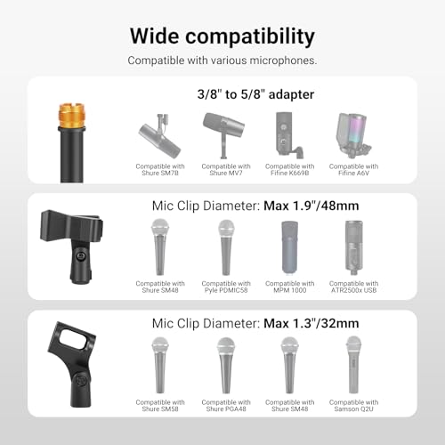 Image of NEEWER Mic Stand Floor, Microphone Tripod with Boom Arm, Heavy Duty Adjustable Stand & Arm with 2 Mic Holder Clamps, 3 Cable Clips, Bag, 3 /8 inch to 5 /8 inch Adapter for Singing Podcast Recording, MS046