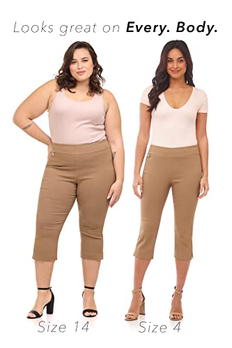 Rekucci Women's Straight Leg Comfort Capri W/Tummy Control And Secret Pocket (14, Black/White Pindot) #TOP5