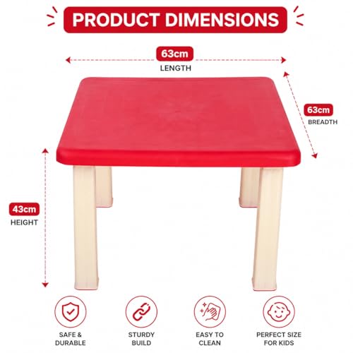 Image of Plastic Strong and Durable Kids Table for Studying Dining Home Virgin Material Kids Table for 2 to 12 Years | Sustain Upto 50 KG (Red Table)