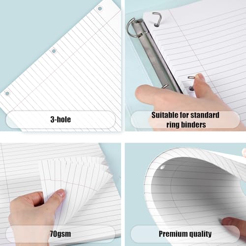 100 Sheets Wide Ruled Loose Leaf Paper for School and Office, 8x10.5inch