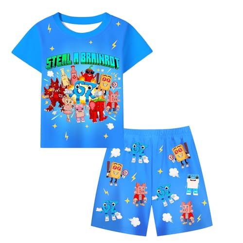 Pygzyx Boys Funny Brain 67 Meme Shorts Set Kids Short Sleeve T-shirt Pants Casual Clothes Outfits