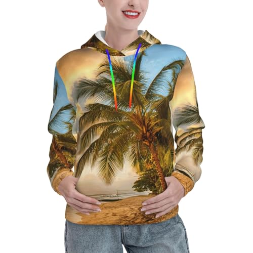 Sweat à capuche femme imprimé palmier hawaïen EdWal pull