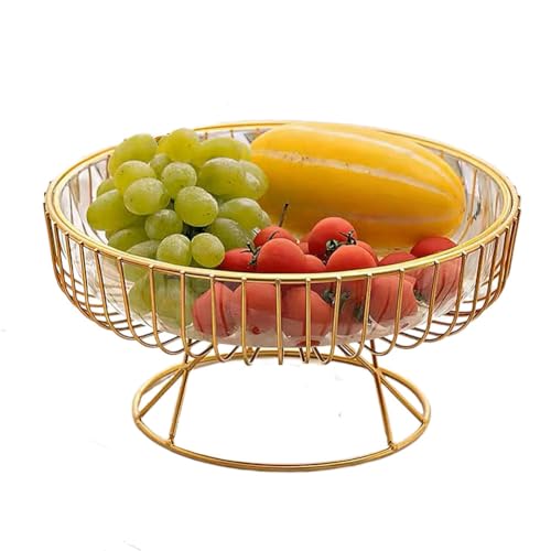Dreamhousey Transparent PET base fruit platter gold stand metal frame snack dessert tray plate, home creative modern living room fruit bowl stand (Transparent)