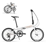 ROCKBROS MBS 20-Inch Folding Bike, 25 lb Portable Lightweight Aluminum Frame, Shimano 8-Speed, V-Brakes, Adjustable Foldable Commuter Bike for Adults & Women