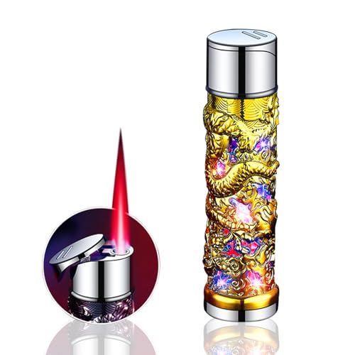Shiny Dragon Torch Lighter Butane Soft Flame Windproof Red Flame Refillable Butane Torch Lighter No Gas Gold