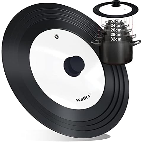 Walfos Universal Lid for Most Pots, Pans and Skillets, Fits 30cm 28cm 29cm 26cm 24cm 22cm 20cm Diameter - Tempered Glass with Heat Resistant Silicone Rim Cover