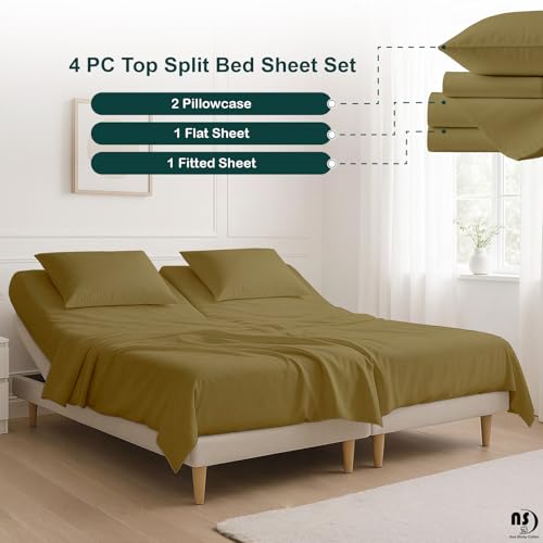NON Sticky cotton 4 Piece Top Split King Sheets Sets for Adjustable Bed, 100% Egyptian Cotton Bed Sheets, 34" Flex Head Fitted Sheet, Fits 18" Deep Mattress, 78" x 80", Taupe Solid - image 6