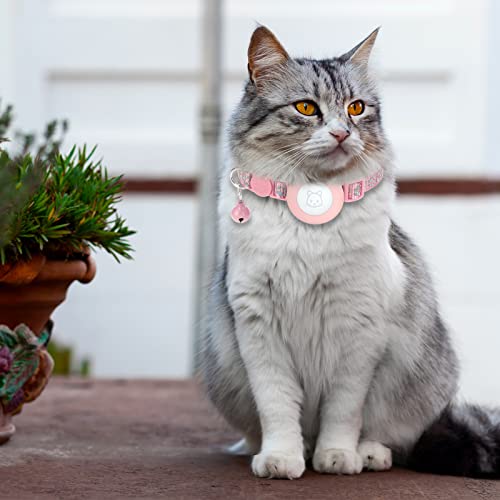 2Pack Airtag Cat Collars, Reflective Air Tag Cat Collar With Breakaway Safety Buckle And Bell, Adjustable Cat Collar With Airtag Holder Compatible With Apple Airtag For Small Pets (Pink) #TOP6