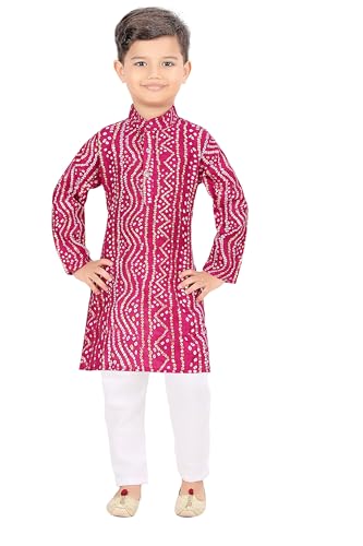 Image of TinySteps Traditional Bandhani Print Kids Festive Ethnic Wear Boys Cotton Kurta Pajama Set