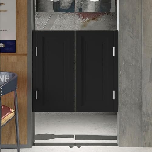 Puerta oscilante de madera negra para entrada de bar de cocina, 130 cm de ancho x 90 cm de alto