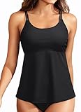 Women Underwire Tankini Top Only - Modest Flowy Bathing Suit Swimsuit Tops with Bra Support No Bottom 2025, Black, XL