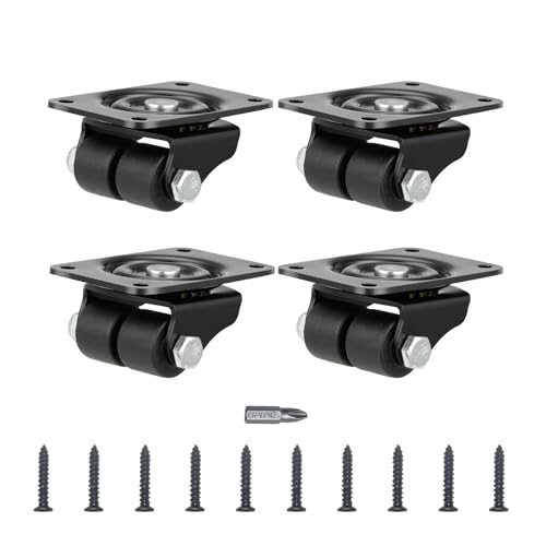 Heavy Duty Casters Set of Plate Casters 4 Low Profile Caster 1 Inch Caster Wheels for Furniture Casters 1100 Lbs Capacity for Bed Workbench Black Nylon