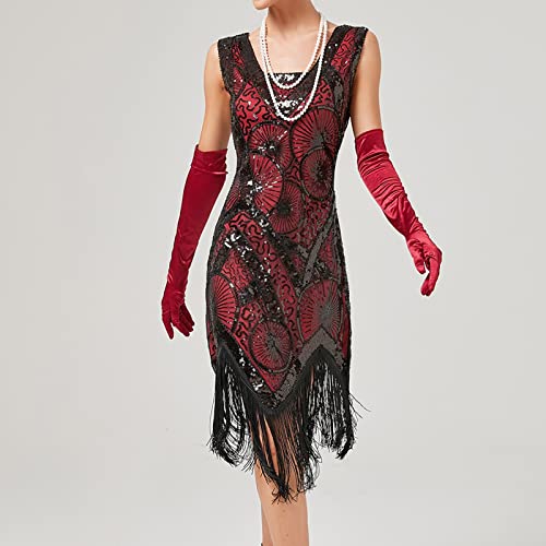 Robe de soirée à clapet style rétro 1920 noire et rouge taille M