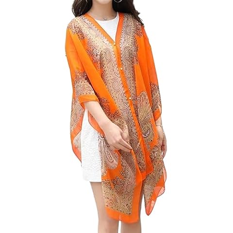 Kindred Home French women's shawl cardigan, versatile knitted shawl scarf, Latin style retro pattern tassel shawl (paisley, orange) Cover