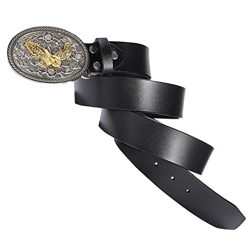 Fityle Cintos De Cinta De Couro De Estilo Retro Flying Eagle \u0026 Arabesque Buckle Belt - Preto
