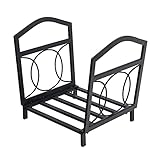 Cestas de leña Soporte De Leña De Metal Negro Para Leña, Soporte De Leña De Hierro Forjado Resistente Para Chimenea De Interior Al Aire Libre, Fácil Montaje, 40x35x38cm