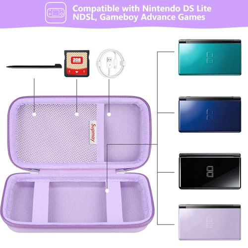 Image of Supmay Hard Carrying Case Compatible with Nintendo DS Lite NDSL, Gameboy Advance Games Storage Holder Travel Bag with Mesh Pocket for USB Charging Cable, Stylus, Earphones, Game Cartridge, Purple