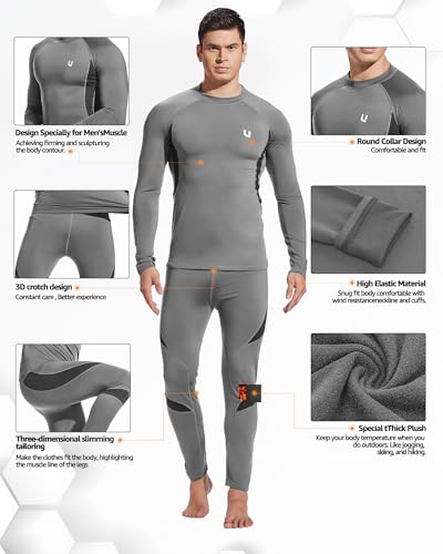 image for UNIQUEBELLA Men's Thermal Underwear Sets Top & Long Johns Fleece Sweat